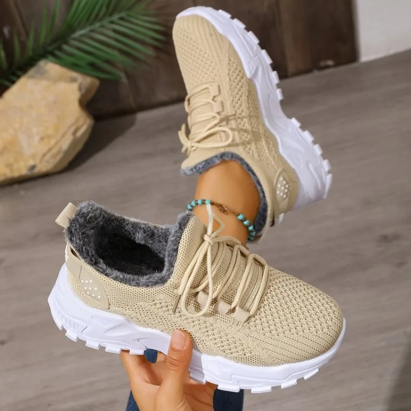 Women Winter Thermal Sneakers  - огляд і ціна Knit Fabric Lace Up Sneakers