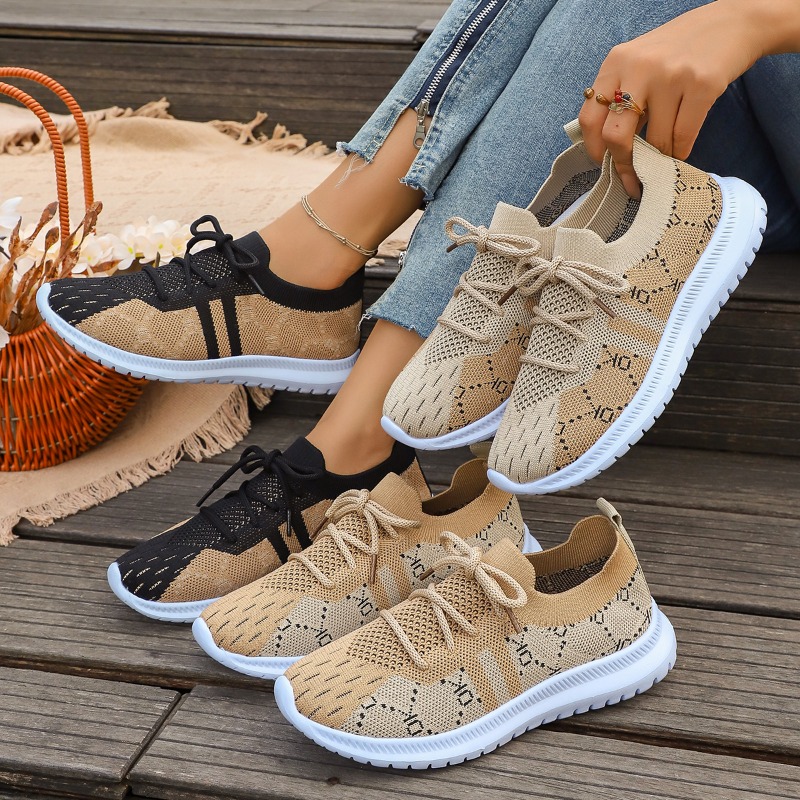 2026 New Lace Up Round Women's - огляд і ціна Knit Fabric Lace Up Sneakers
